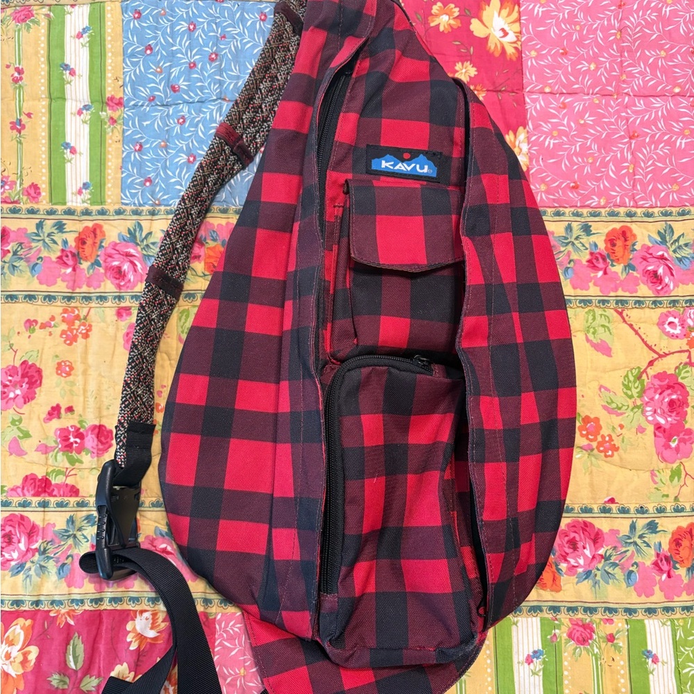 Kavu Red and Black Checkered Sling Bag